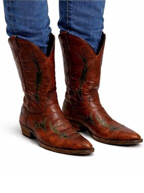 Size 9 Code West Men’s Brown Leather Vintage Cowboy Boots Western